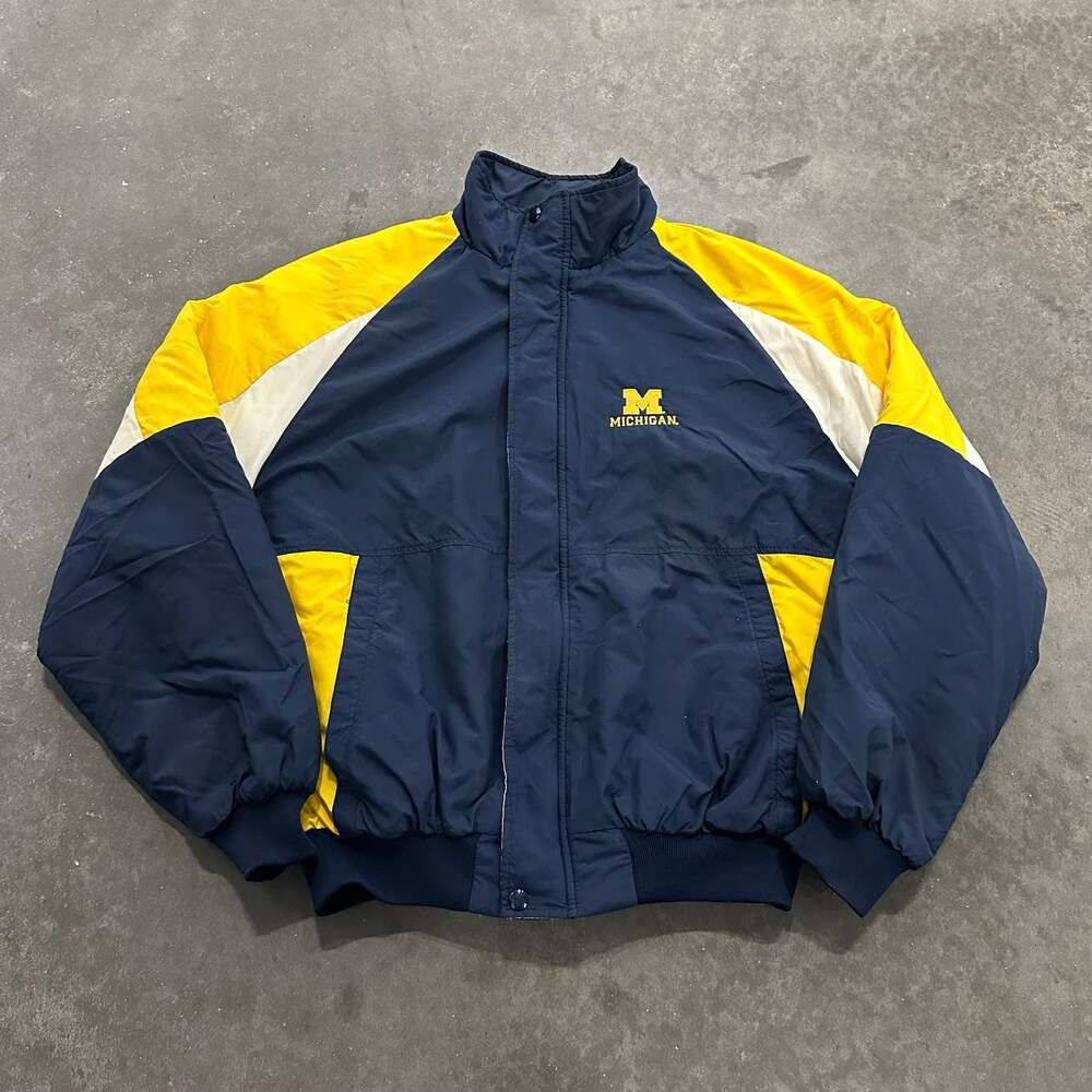 Vintage Holloway Michigan Wolverines Quilted Winter Jacket Size L Navy Yellow
